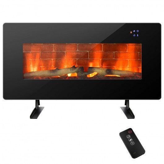 36 Inch Electric Wall Mounted Freestanding Fireplace with Remote Control-Black